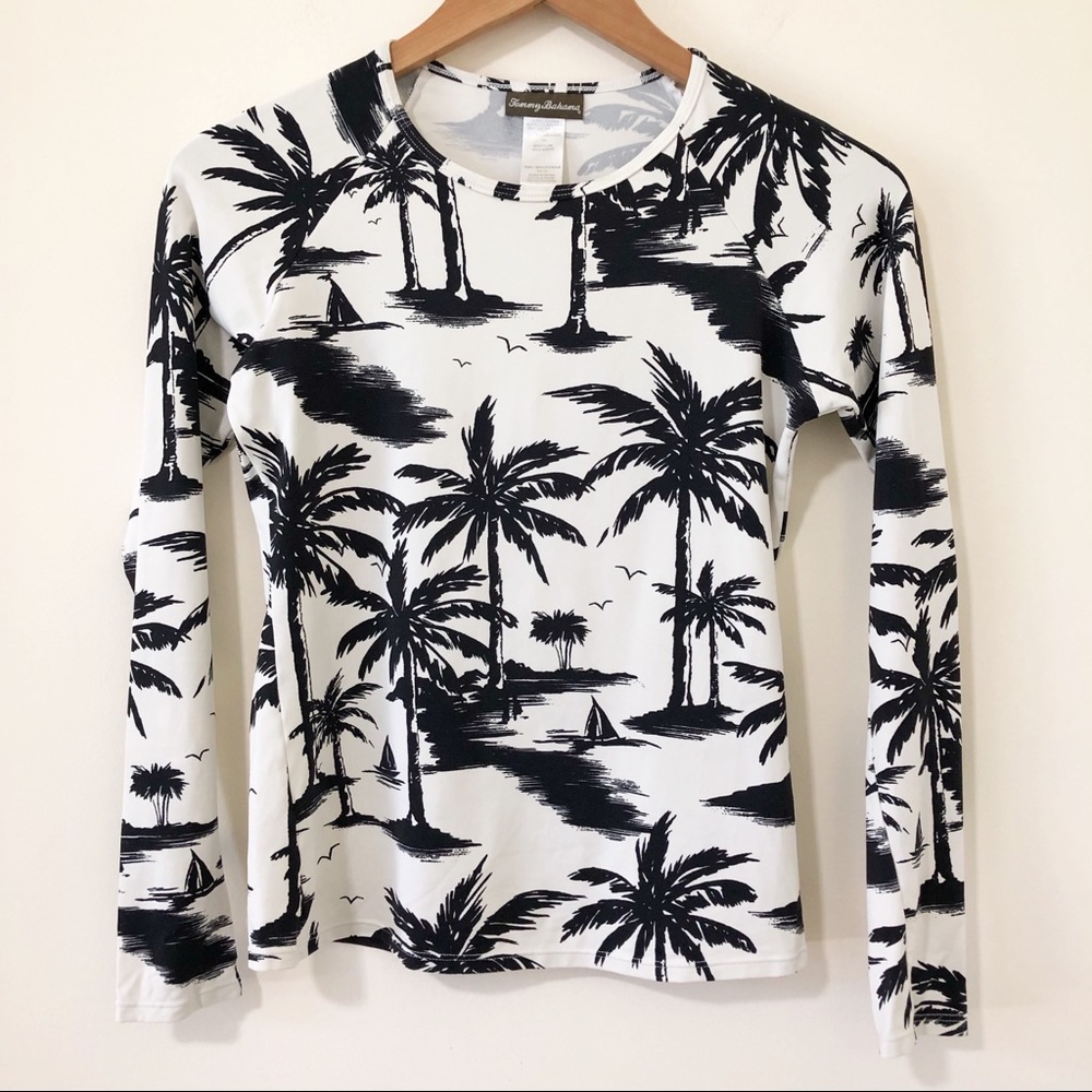 Tommy Bahama Black and White Palm Tree Swim Top